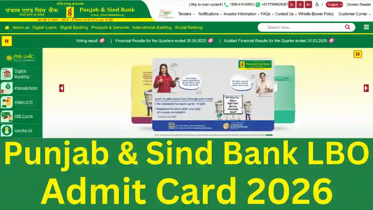 Punjab & Sind Bank LBO Admit Card 2026