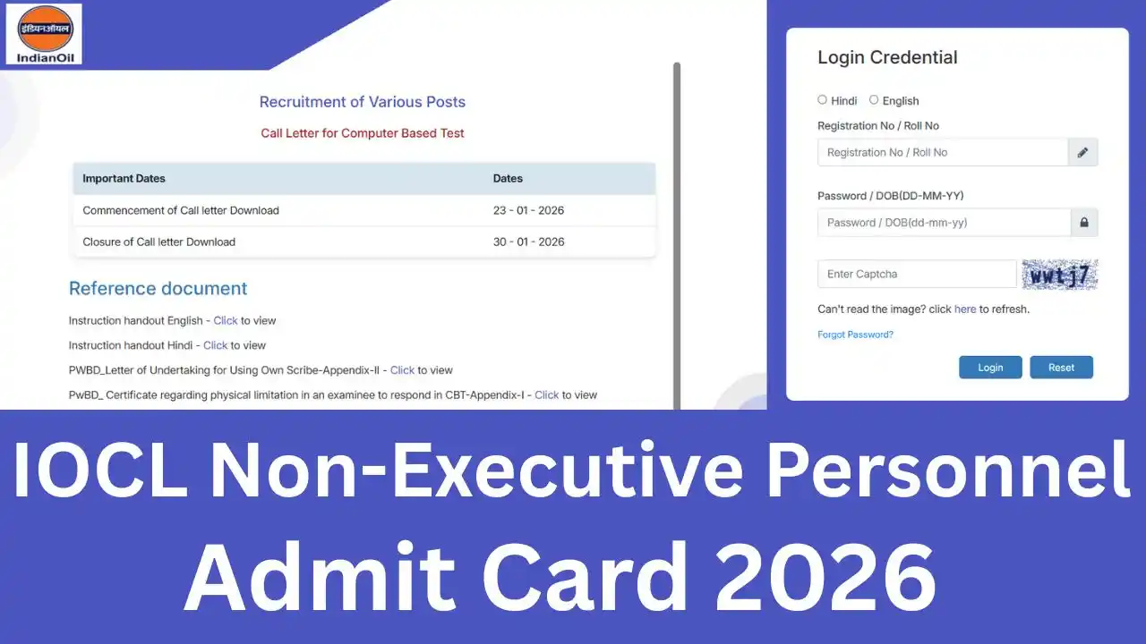IOCL Non-Executive Personnel Admit Card 2026